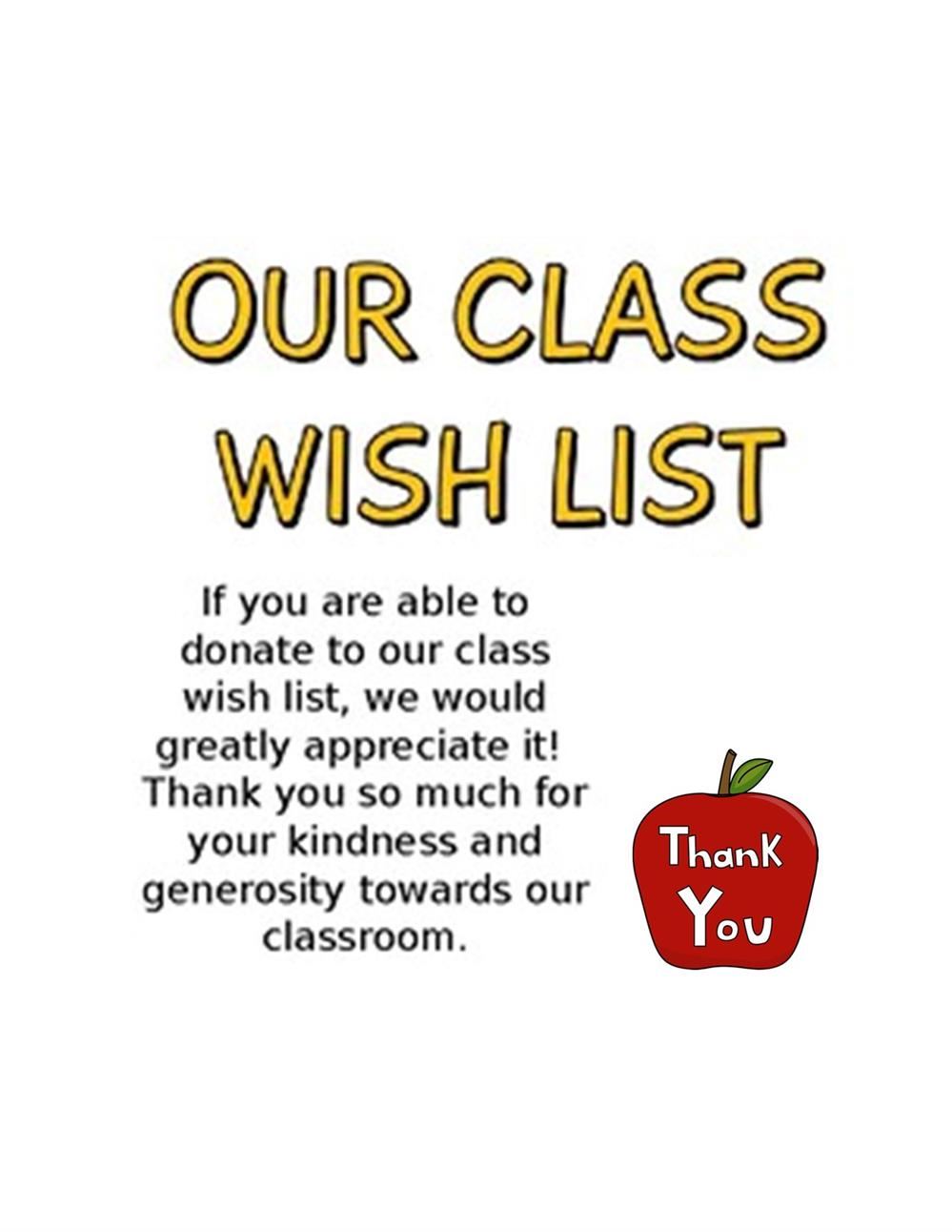  Classroom Wish List 2024-2025